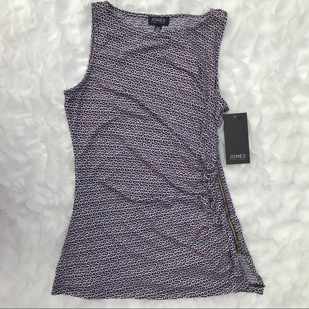 Jones New York Top Slvls Ikat Coral Exposed Zip XS - Picture 4 of 8